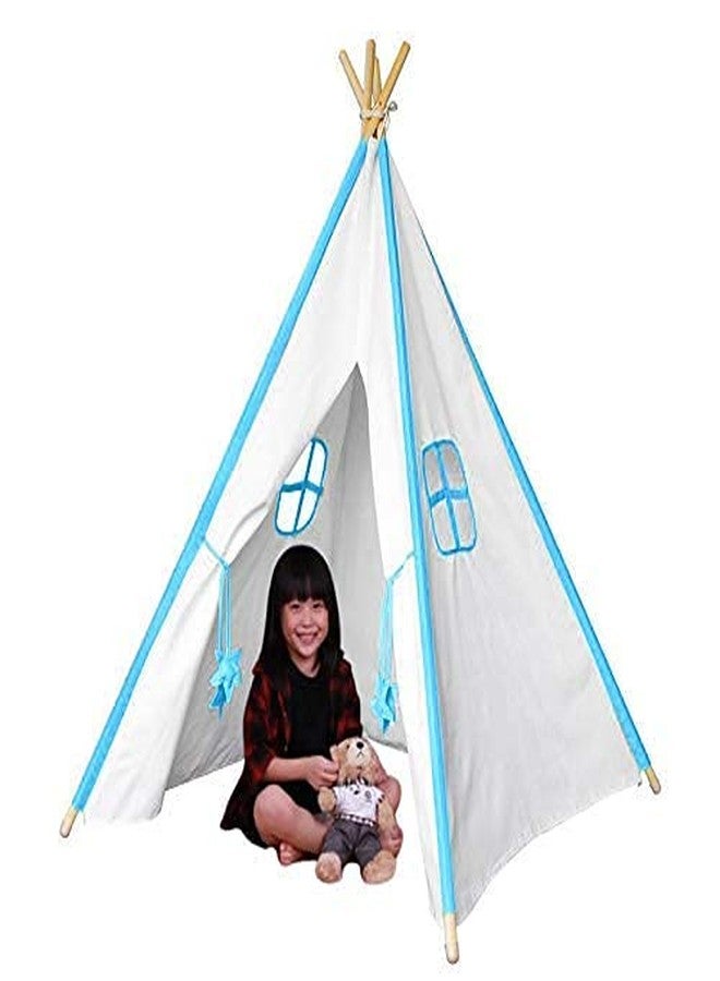 Next Day Art Tent House for Kids Tepee Tent with Padded Mat, Kids Canopy Play Tent, Playard, Playhouse Big Portable Tent for Kids for Indoor and Outdoor- Blue and White - Image 1